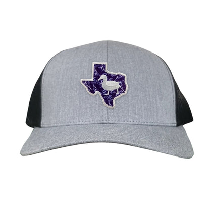 Tarleton State University State of Texas Oscar P / Hat / 177 / TAR006 / MG - Heather Grey / Black Curved Bill Mesh Snapback - Club Rehab