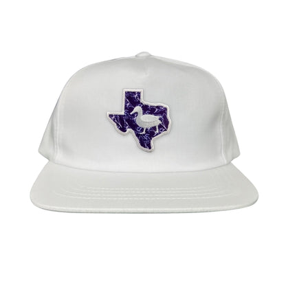 Tarleton State University State of Texas Oscar P / Hat / 177 / TAR006 / MG - White Flat Bill Canvas Snapback - Club Rehab