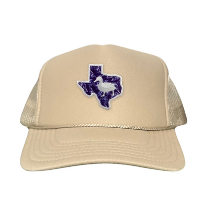 Tarleton State University State of Texas Oscar P / Hat / 177 / TAR006 / MG - Khaki Foam Curved Snapback - Club Rehab