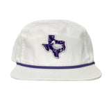 Flat Bill White with Purple Rope Canvas