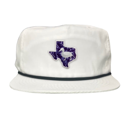 Tarleton State University State of Texas Oscar P / Hat / 177 / TAR006 / MG - Flat Bill White with Black Rope Canvas - Club Rehab