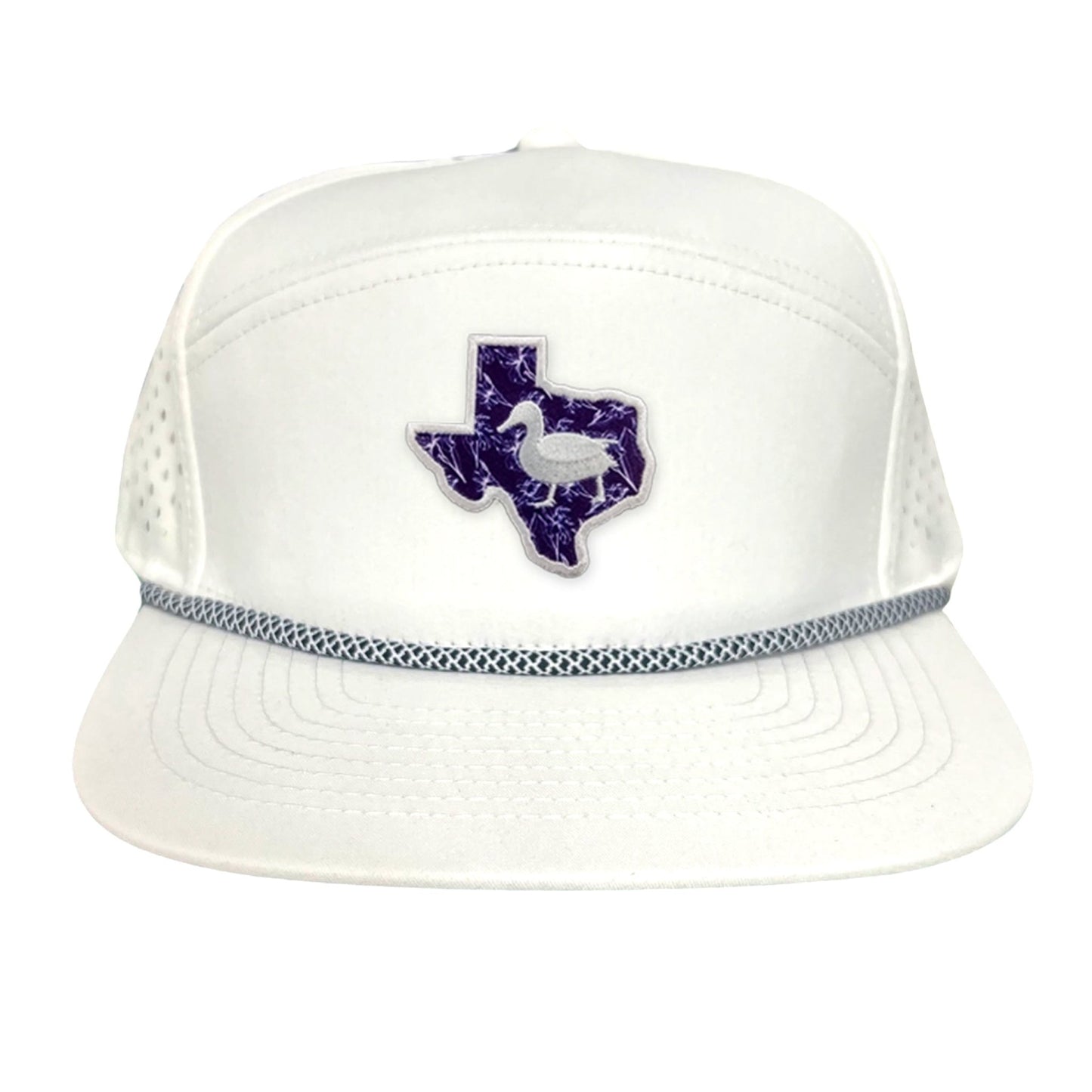 Tarleton State University State of Texas Oscar P / Hat / 177 / TAR006 / MG - Flat Bill White with Black / White Rope Canvas - Club Rehab