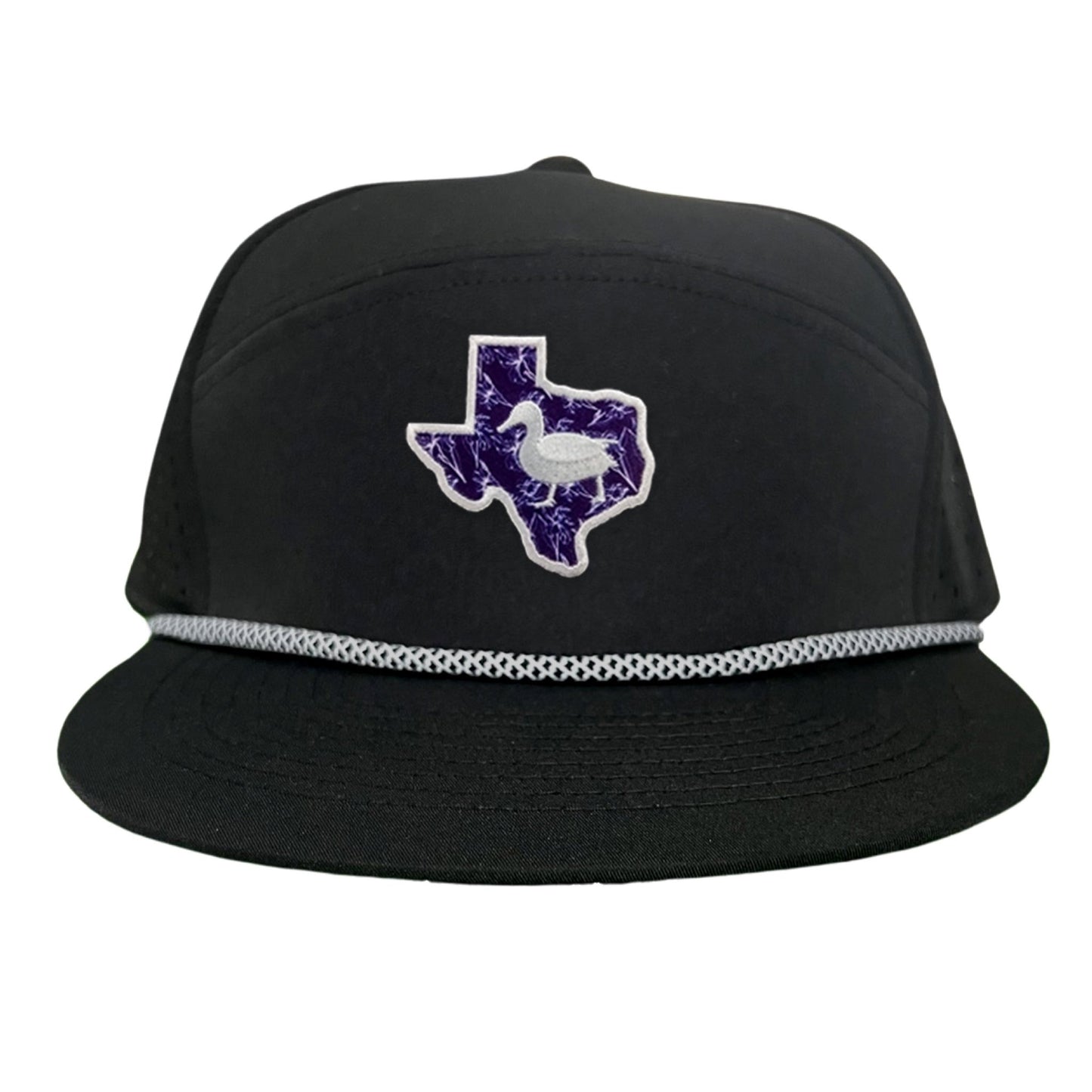 Tarleton State University State of Texas Oscar P / Hat / 177 / TAR006 / MG - Flat Bill Black with Black / White Rope Canvas - Club Rehab
