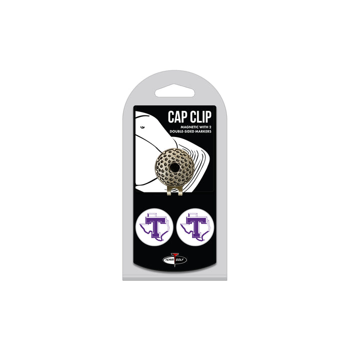 Tarleton Texans hat clip with two golf ball markers
