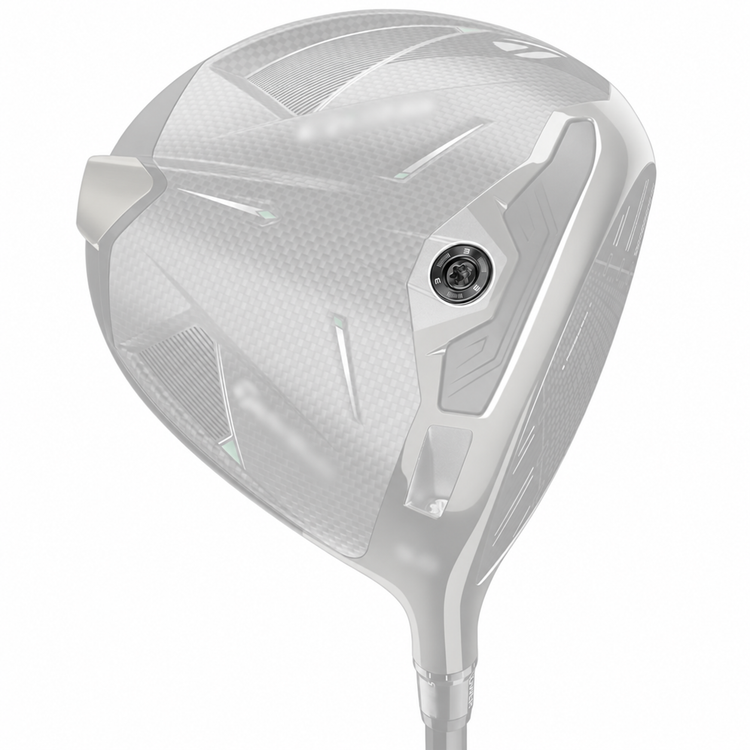 Qi35 driver shown. Highlighted: the front circular sole weight. The shaped rear housing is separate.