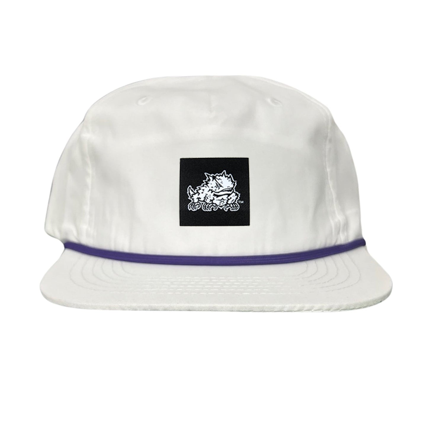 TCU Black Label Horned Frog Logo / 191 / Hat / TCU007 / MM - Flat Bill White with Purple Rope Canvas - Club Rehab