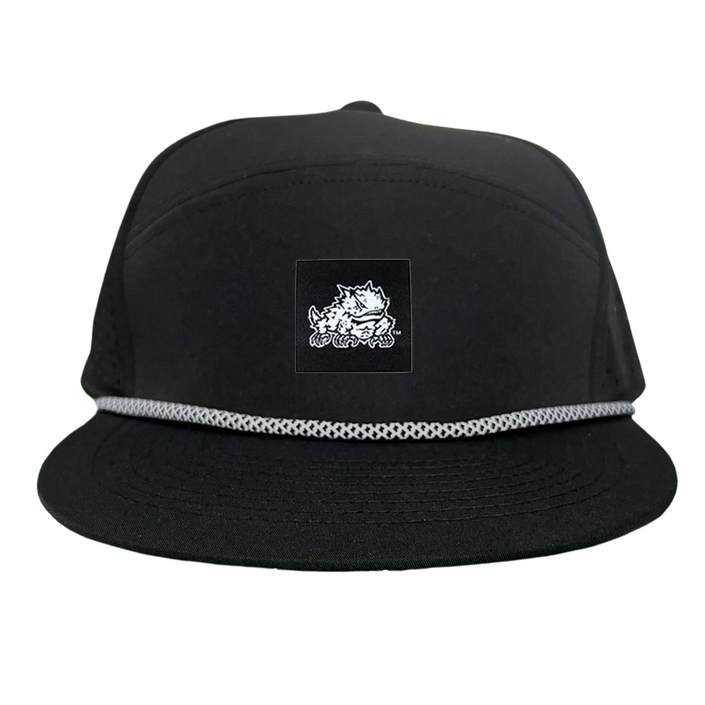 TCU Black Label Horned Frog Logo / 191 / Hat / TCU007 / MM - Flat Bill Black with Black / White Rope Canvas - Club Rehab