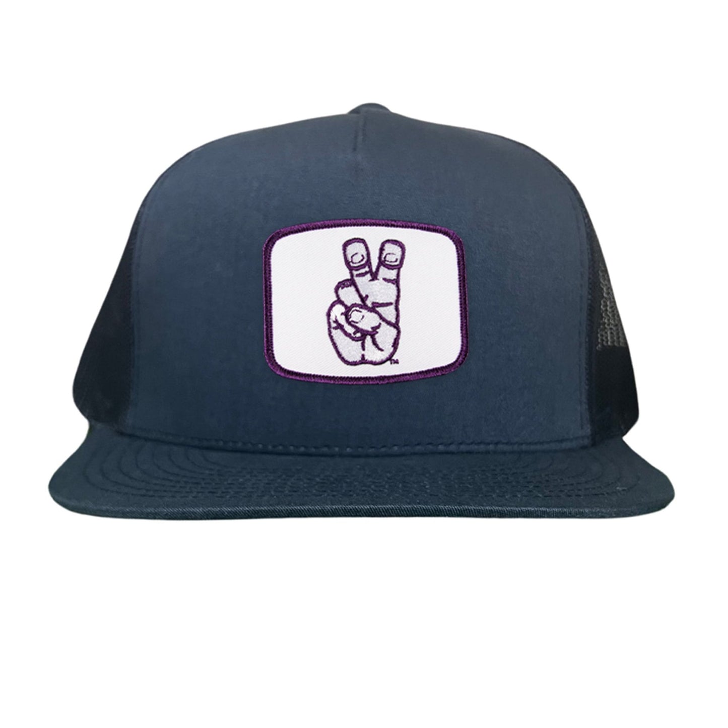 TCU Frog Hand Square Shape / Curved Bill Mesh Snapback / 126 / TCU001 - Navy Flat Bill Mesh Snapback - Club Rehab