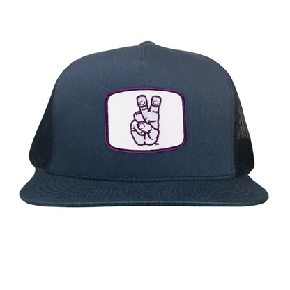 TCU Frog Hand Square Shape / Curved Bill Mesh Snapback / 126 / TCU001 - Navy Flat Bill Mesh Snapback - Club Rehab