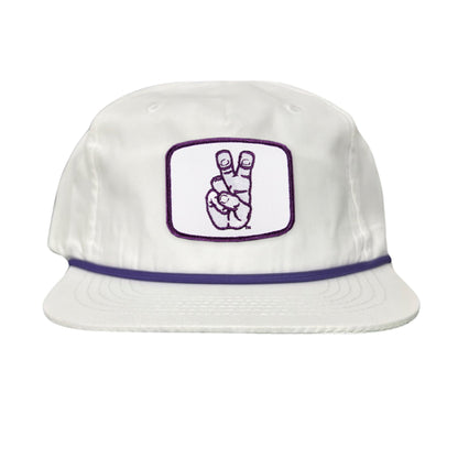 TCU Frog Hand Square Shape / Curved Bill Mesh Snapback / 126 / TCU001 - Flat Bill White with Purple Rope Canvas - Club Rehab