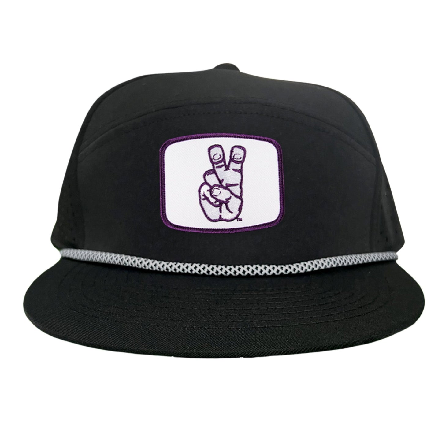 TCU Frog Hand Square Shape / Curved Bill Mesh Snapback / 126 / TCU001 - Flat Bill Black with Black / White Rope Canvas - Club Rehab