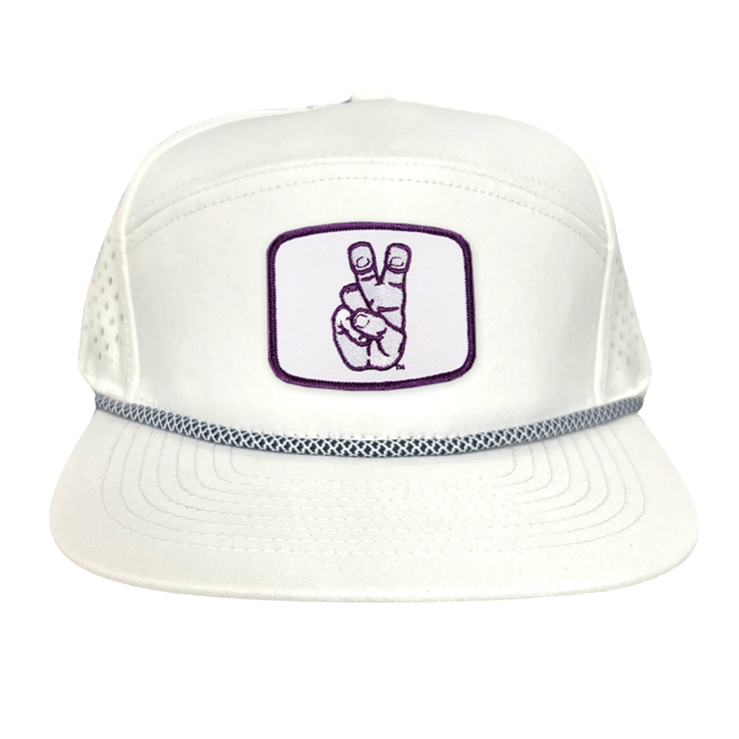 TCU Frog Hand Square Shape / Curved Bill Mesh Snapback / 126 / TCU001 - Flat Bill White with Black / White Rope Canvas - Club Rehab
