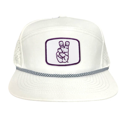 TCU Frog Hand Square Shape / Curved Bill Mesh Snapback / 126 / TCU001 - Flat Bill White with Black / White Rope Canvas - Club Rehab