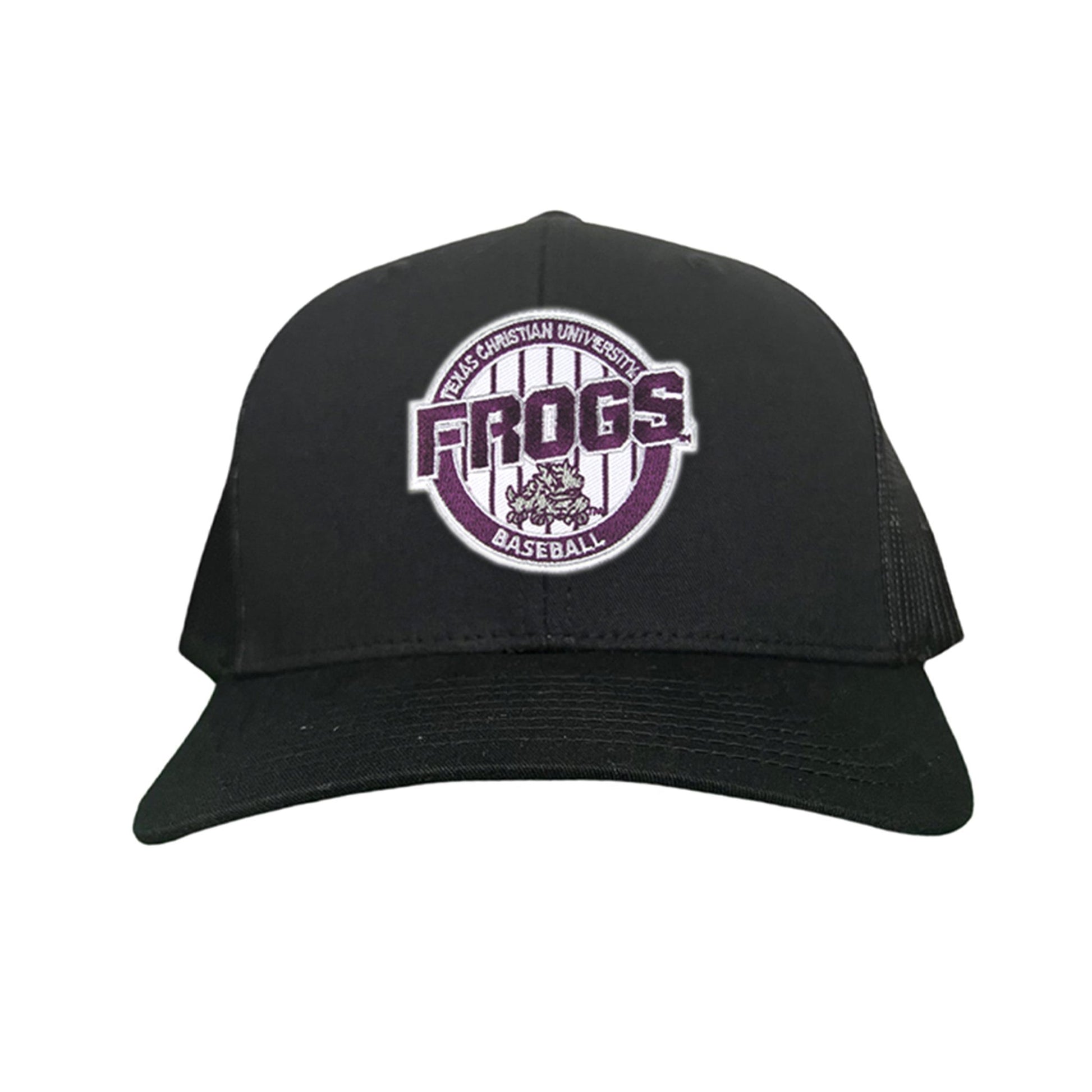 TCU / Frogs Pinstripe Circle / Hats / 216 / TCU017 / MG - Black Curved Bill Mesh Snapback - Club Rehab
