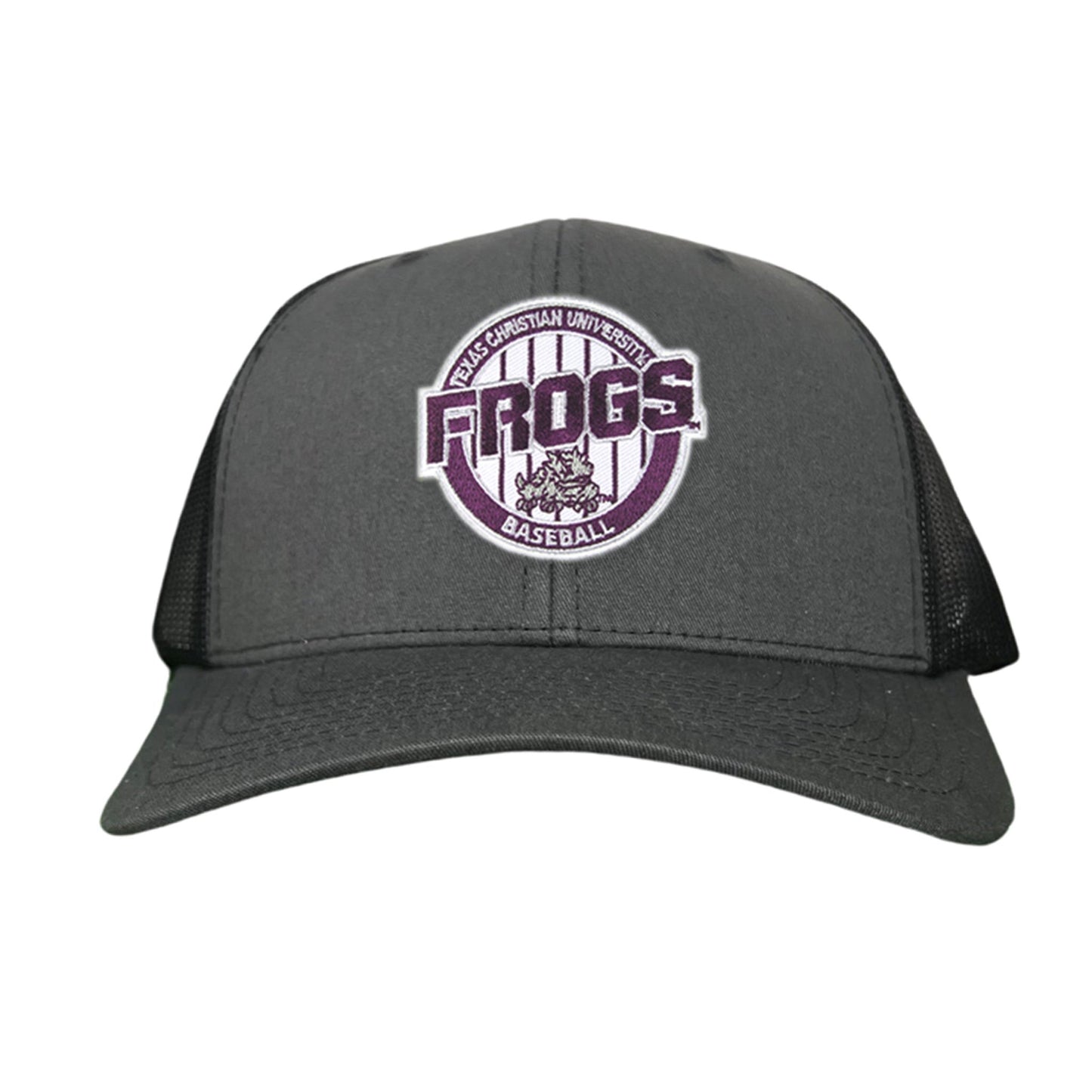 TCU / Frogs Pinstripe Circle / Hats / 216 / TCU017 / MG - Charcoal Curved Bill Mesh Snapback - Club Rehab