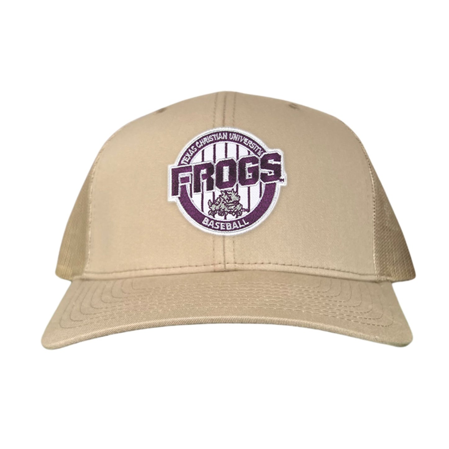 TCU / Frogs Pinstripe Circle / Hats / 216 / TCU017 / MG - Khaki Curved Bill Mesh Snapback - Club Rehab