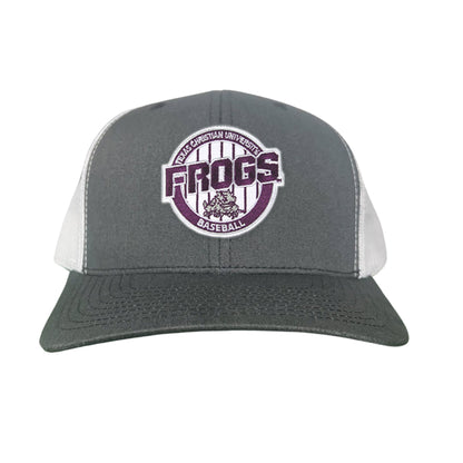 TCU / Frogs Pinstripe Circle / Hats / 216 / TCU017 / MG - Charcoal / White Curved Bill Mesh Snapback - Club Rehab