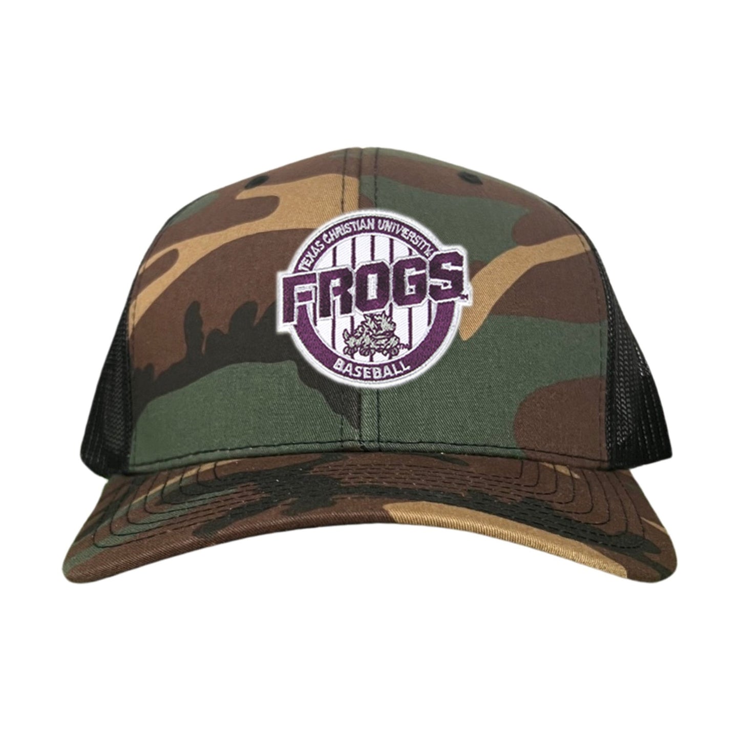 TCU / Frogs Pinstripe Circle / Hats / 216 / TCU017 / MG - Camo Curved Bill Mesh Snapback - Club Rehab