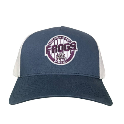 TCU / Frogs Pinstripe Circle / Hats / 216 / TCU017 / MG - Navy / White Curved Bill Mesh Snapback - Club Rehab