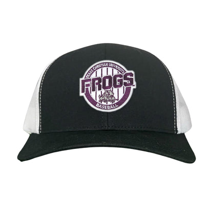 TCU / Frogs Pinstripe Circle / Hats / 216 / TCU017 / MG - Black / White Curved Bill Mesh Snapback - Club Rehab