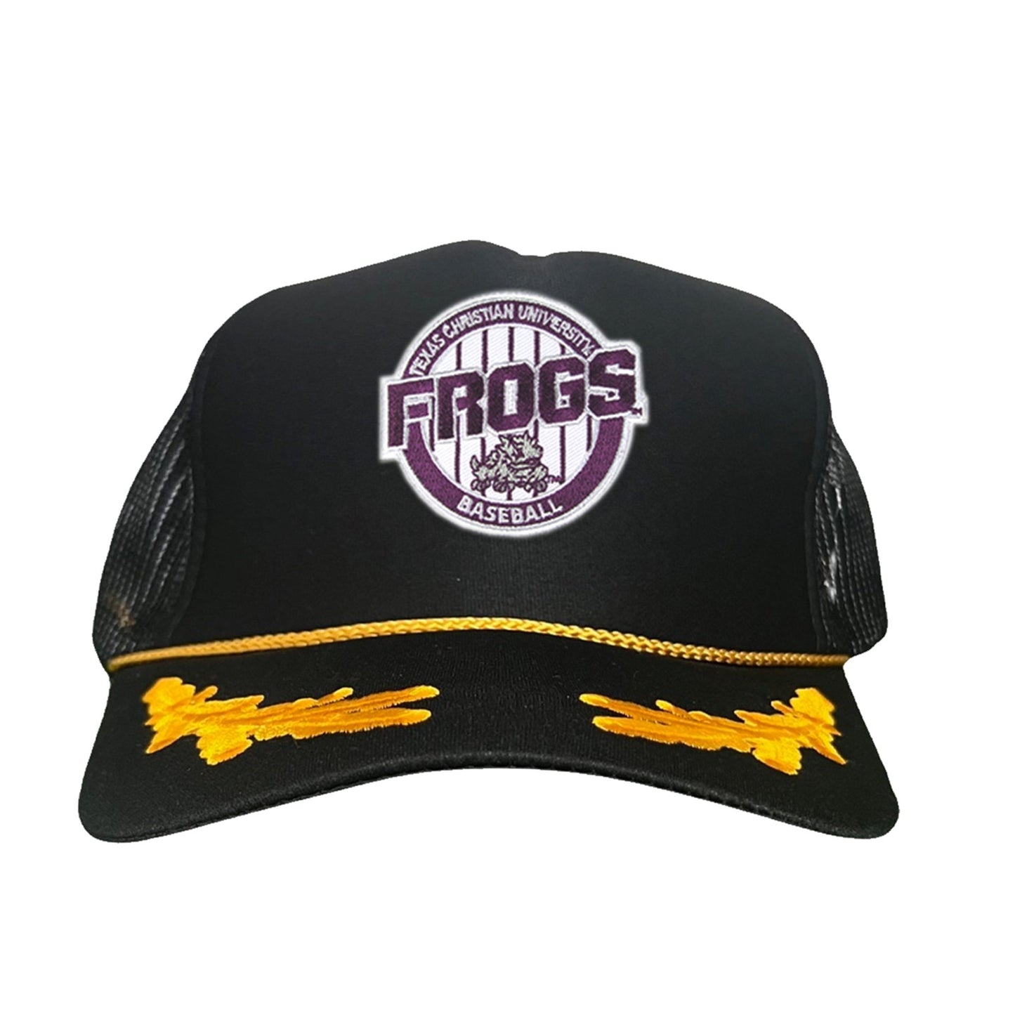 TCU / Frogs Pinstripe Circle / Hats / 216 / TCU017 / MG - Black / Gold Foam Curved Snapback - Club Rehab