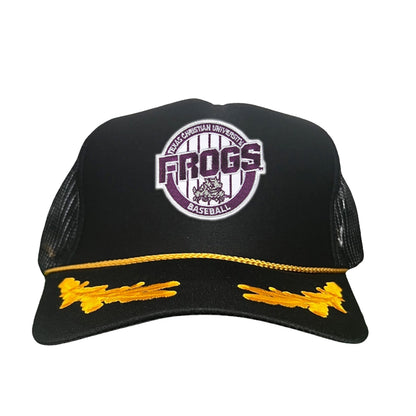 TCU / Frogs Pinstripe Circle / Hats / 216 / TCU017 / MG - Black / Gold Foam Curved Snapback - Club Rehab