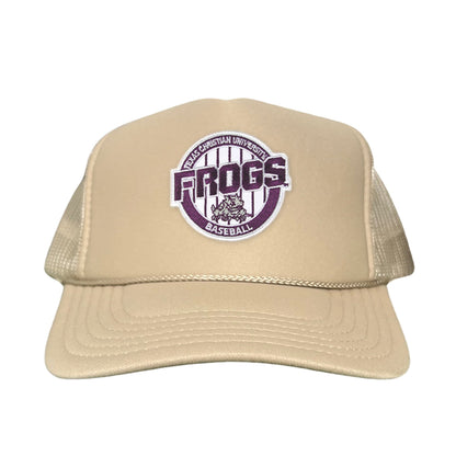 TCU / Frogs Pinstripe Circle / Hats / 216 / TCU017 / MG - Khaki Foam Curved Snapback - Club Rehab