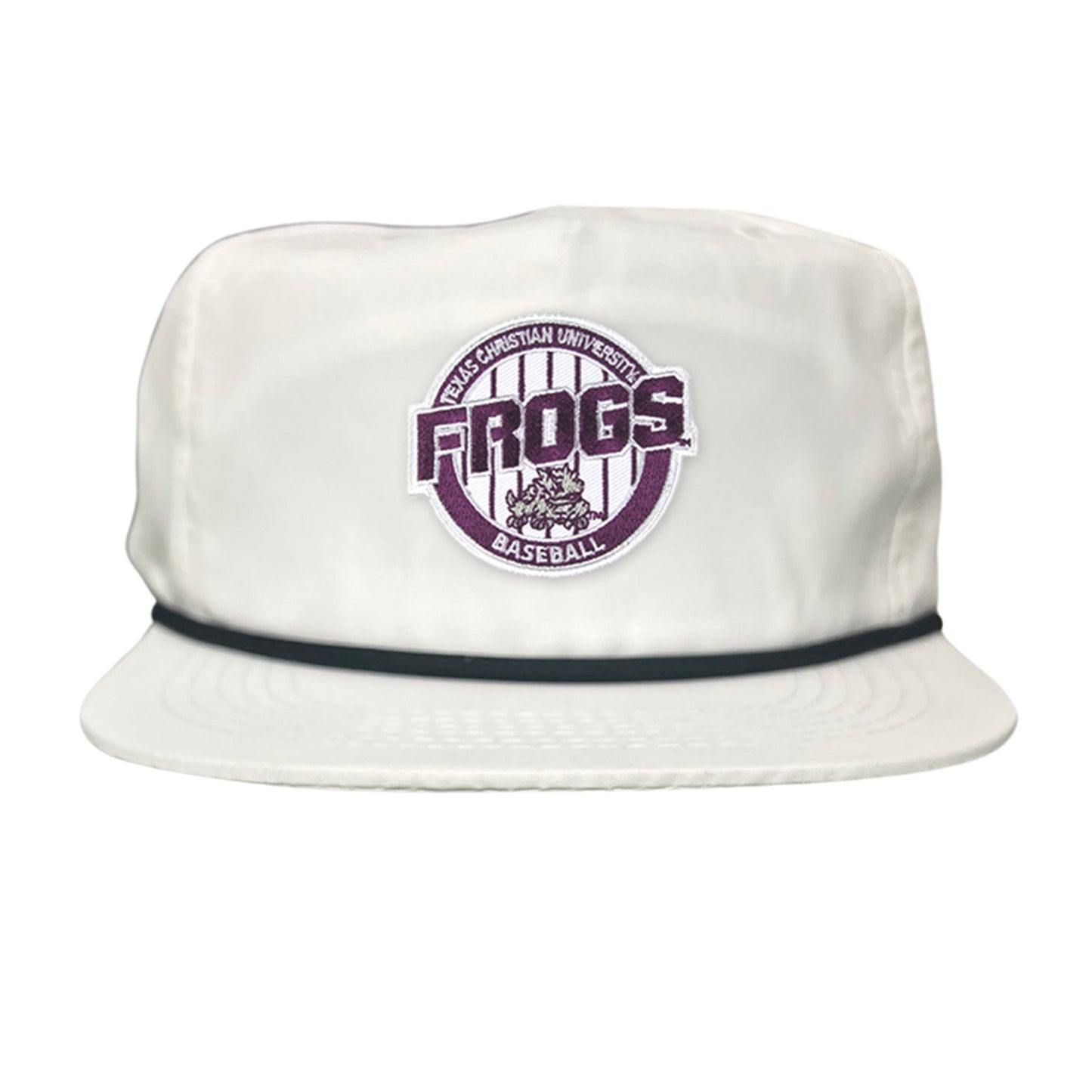TCU / Frogs Pinstripe Circle / Hats / 216 / TCU017 / MG - Flatbill White with Black Rope Canvas - Club Rehab