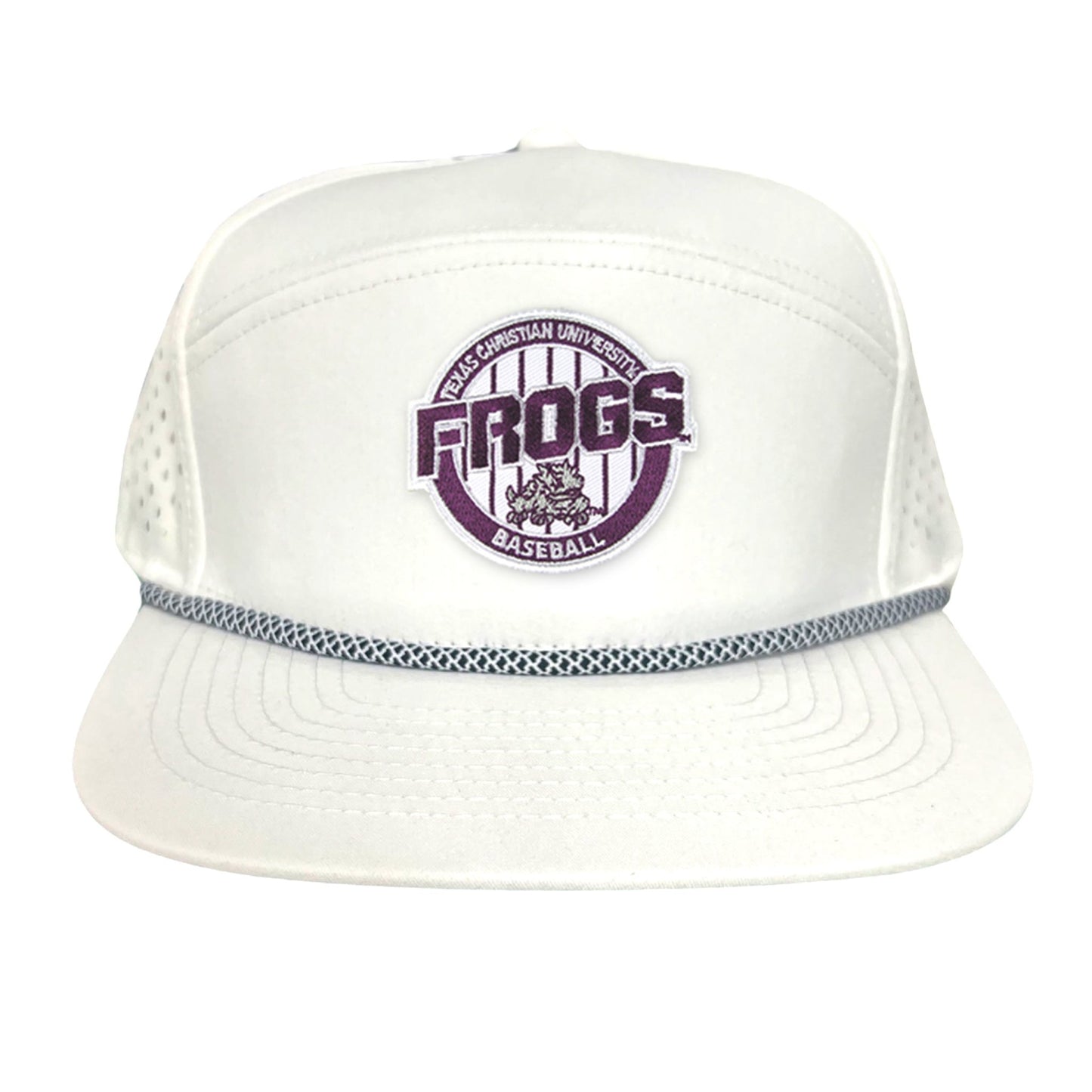 TCU / Frogs Pinstripe Circle / Hats / 216 / TCU017 / MG - Flatbill White with Black / White Rope Canvas - Club Rehab