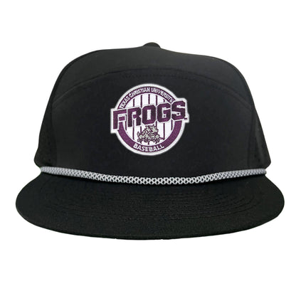 TCU / Frogs Pinstripe Circle / Hats / 216 / TCU017 / MG - Flatbill Black with Black / White Rope Canvas - Club Rehab