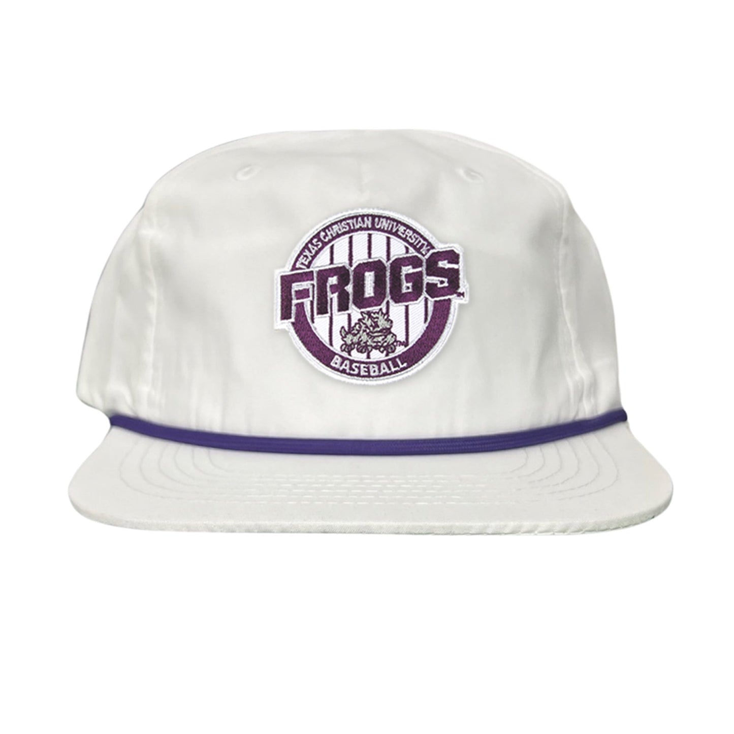 TCU / Frogs Pinstripe Circle / Hats / 216 / TCU017 / MG - Flatbill White with Purple Rope Canvas - Club Rehab