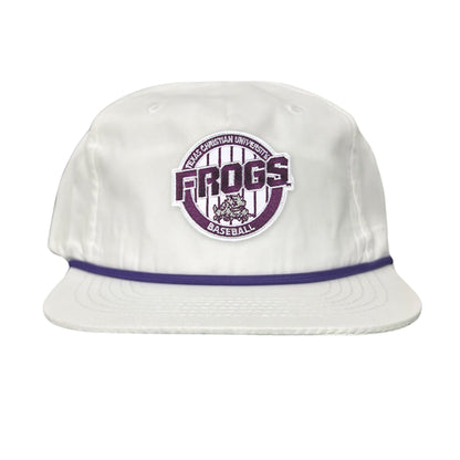 TCU / Frogs Pinstripe Circle / Hats / 216 / TCU017 / MG - Flatbill White with Purple Rope Canvas - Club Rehab