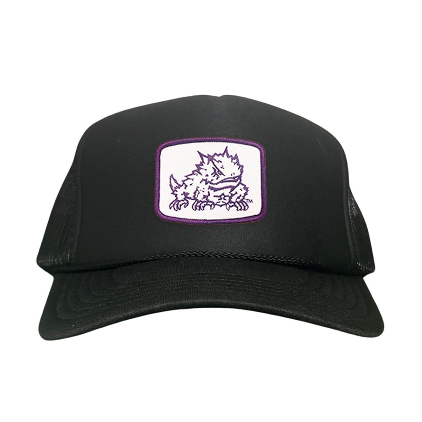 TCU Horned Frog Square Patch / Curved Bill Mesh Snapback / 121 - TCU005 - Black Foam Curved Snapback - Club Rehab
