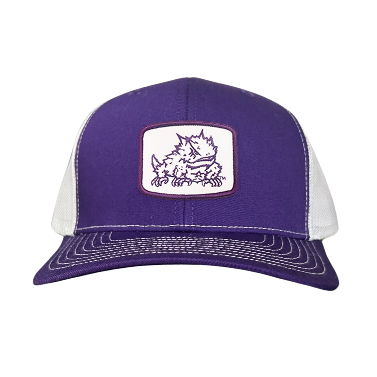 TCU Horned Frog Square Patch / Curved Bill Mesh Snapback / 121 - TCU005 - Purple / White Curved Mesh Snapback - Club Rehab