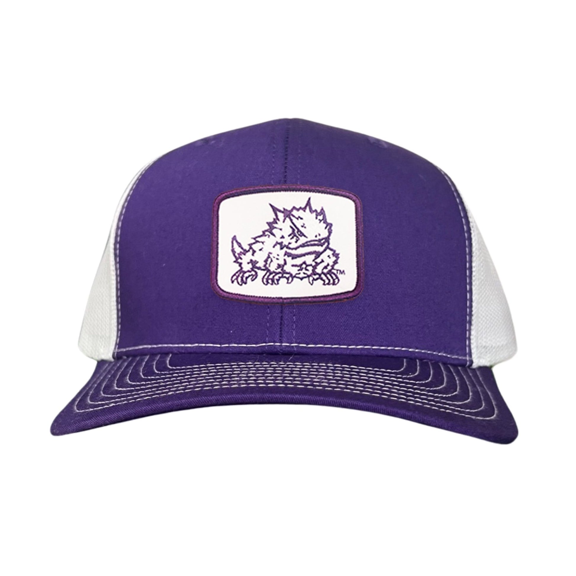 TCU Horned Frog Square Patch / Curved Bill Mesh Snapback / 121 - TCU005 - Purple / White Curved Mesh Snapback - Club Rehab