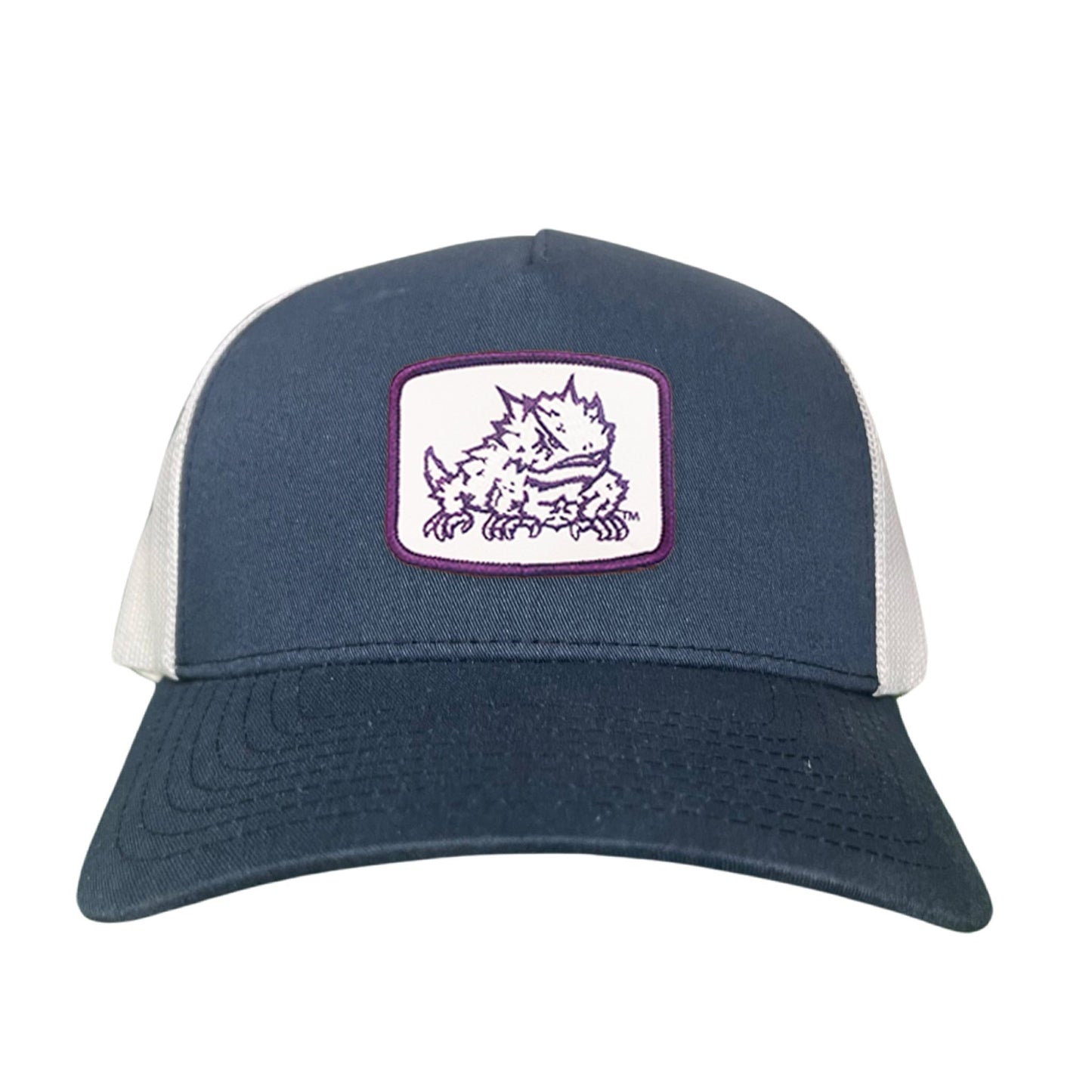 TCU Horned Frog Square Patch / Curved Bill Mesh Snapback / 121 - TCU005 - Navy / White Curved Mesh Snapback - Club Rehab