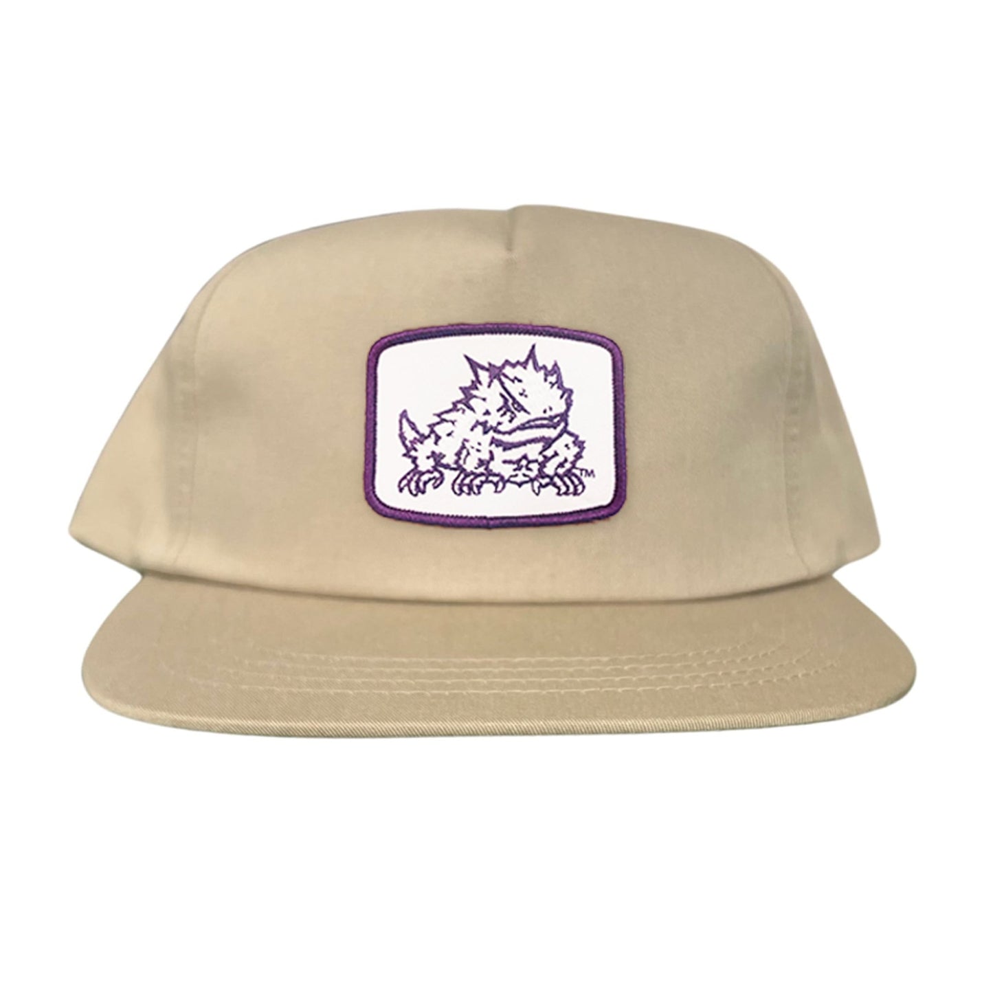 TCU Horned Frog Square Patch / Curved Bill Mesh Snapback / 121 - TCU005 - Khaki Flat Bill Canvas Snapback - Club Rehab