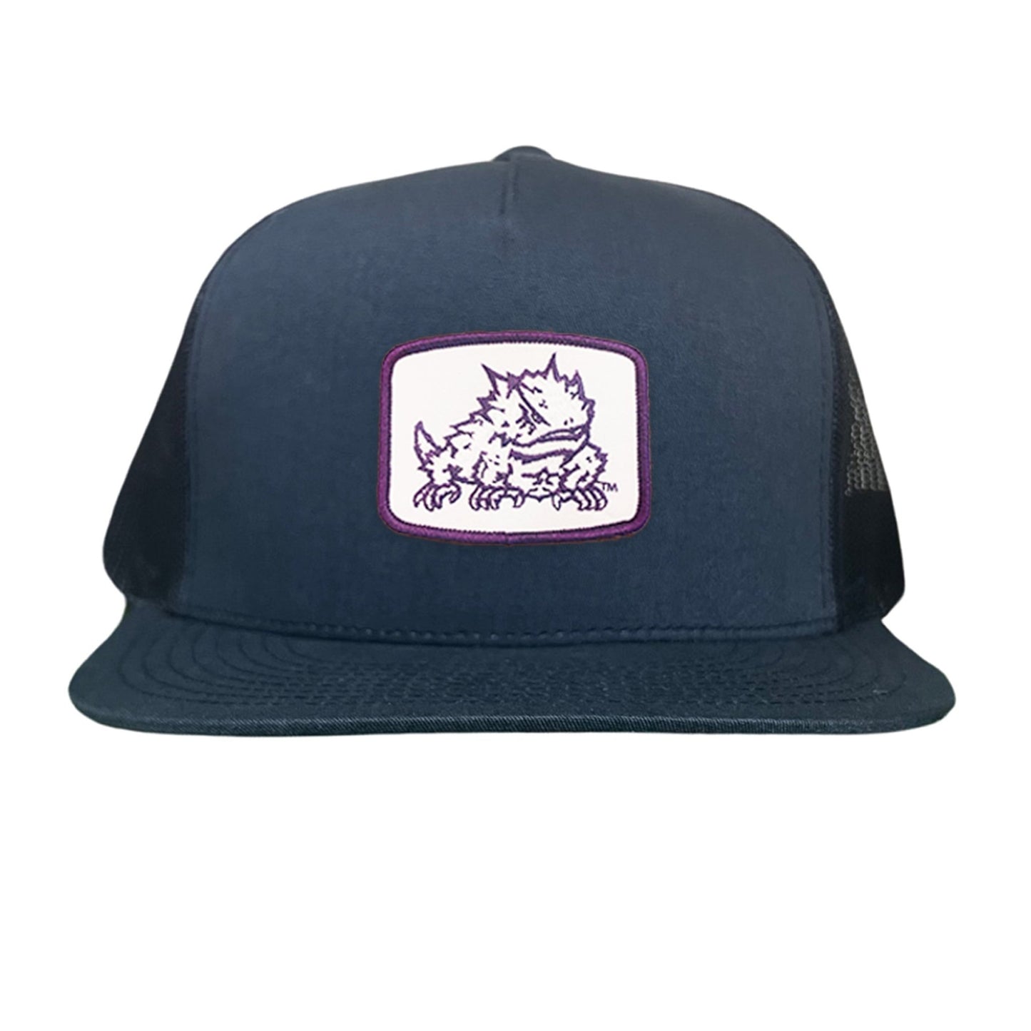TCU Horned Frog Square Patch / Curved Bill Mesh Snapback / 121 - TCU005 - Navy Flat Bill Mesh Snapback - Club Rehab
