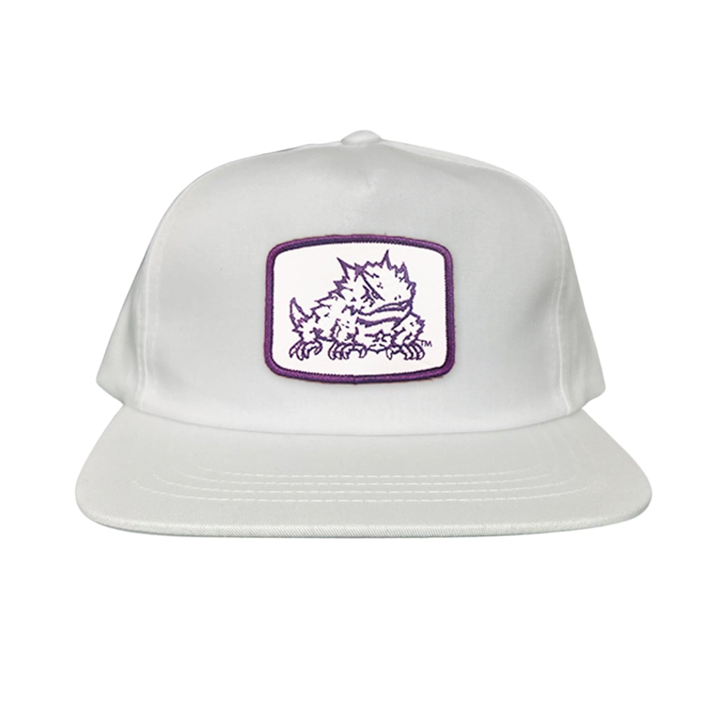 TCU Horned Frog Square Patch / Curved Bill Mesh Snapback / 121 - TCU005 - White Flat Bill Canvas Snapback - Club Rehab