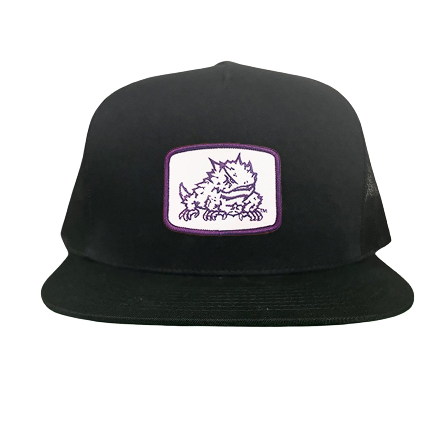 TCU Horned Frog Square Patch / Curved Bill Mesh Snapback / 121 - TCU005 - Black Flat Bill Mesh Snapback - Club Rehab
