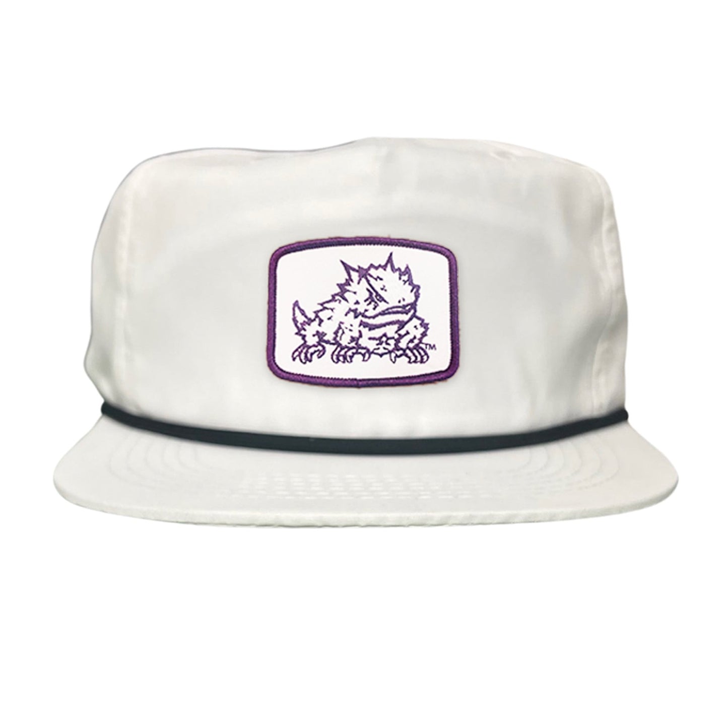 TCU Horned Frog Square Patch / Curved Bill Mesh Snapback / 121 - TCU005 - Flat Bill White with Black Rope Canvas - Club Rehab