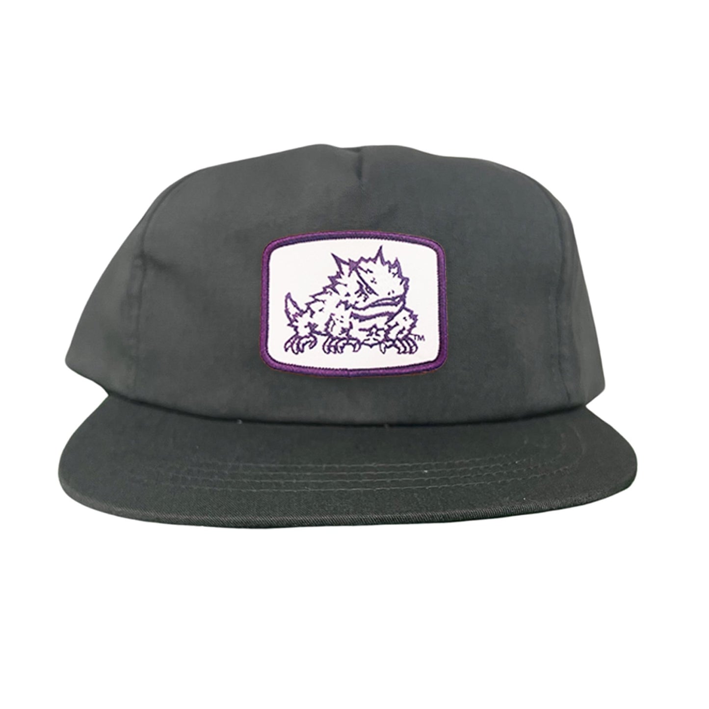 TCU Horned Frog Square Patch / Curved Bill Mesh Snapback / 121 - TCU005 - Charcoal Flat Bill Canvas Snapback - Club Rehab