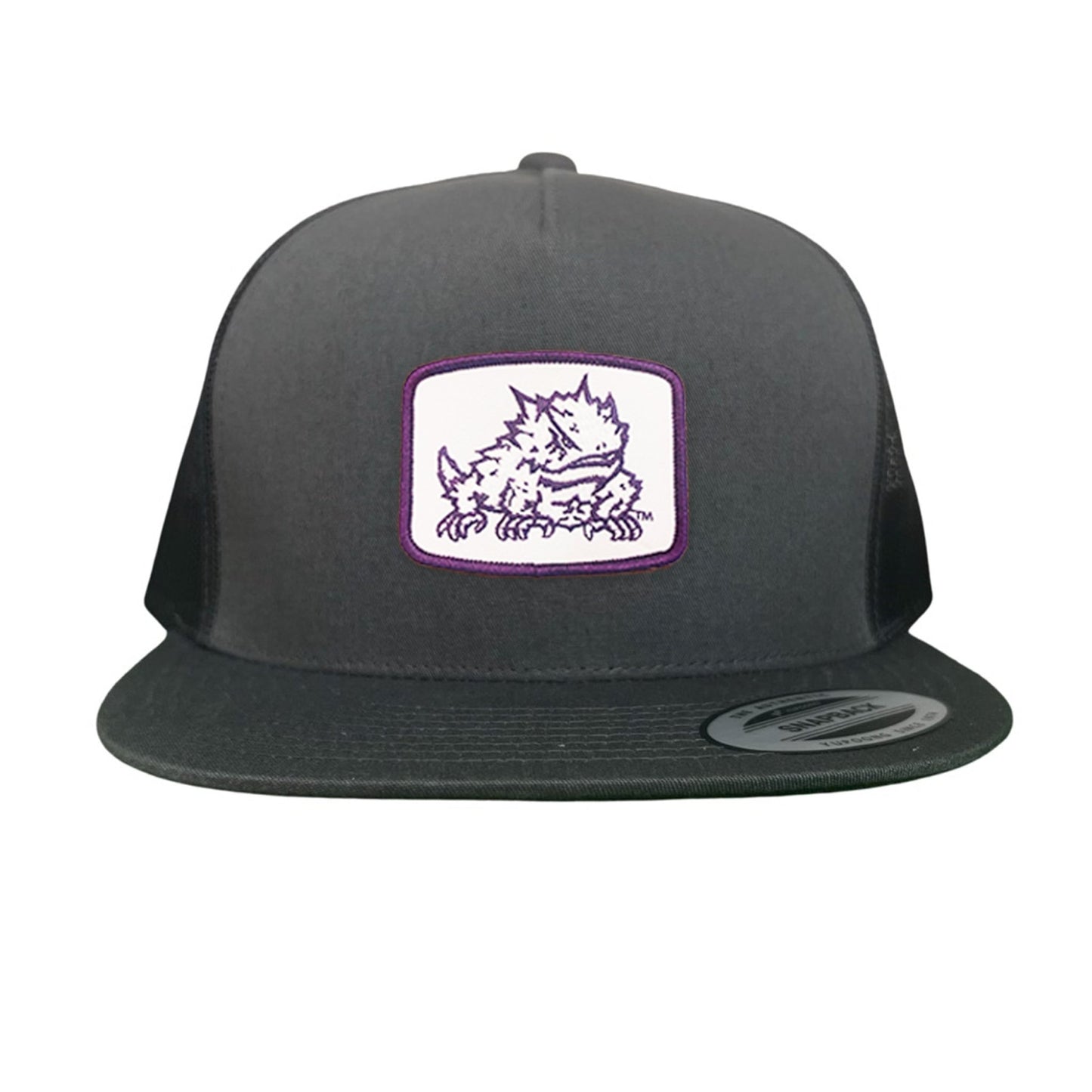 TCU Horned Frog Square Patch / Curved Bill Mesh Snapback / 121 - TCU005 - Charcoal Flat Bill Mesh Snapback - Club Rehab