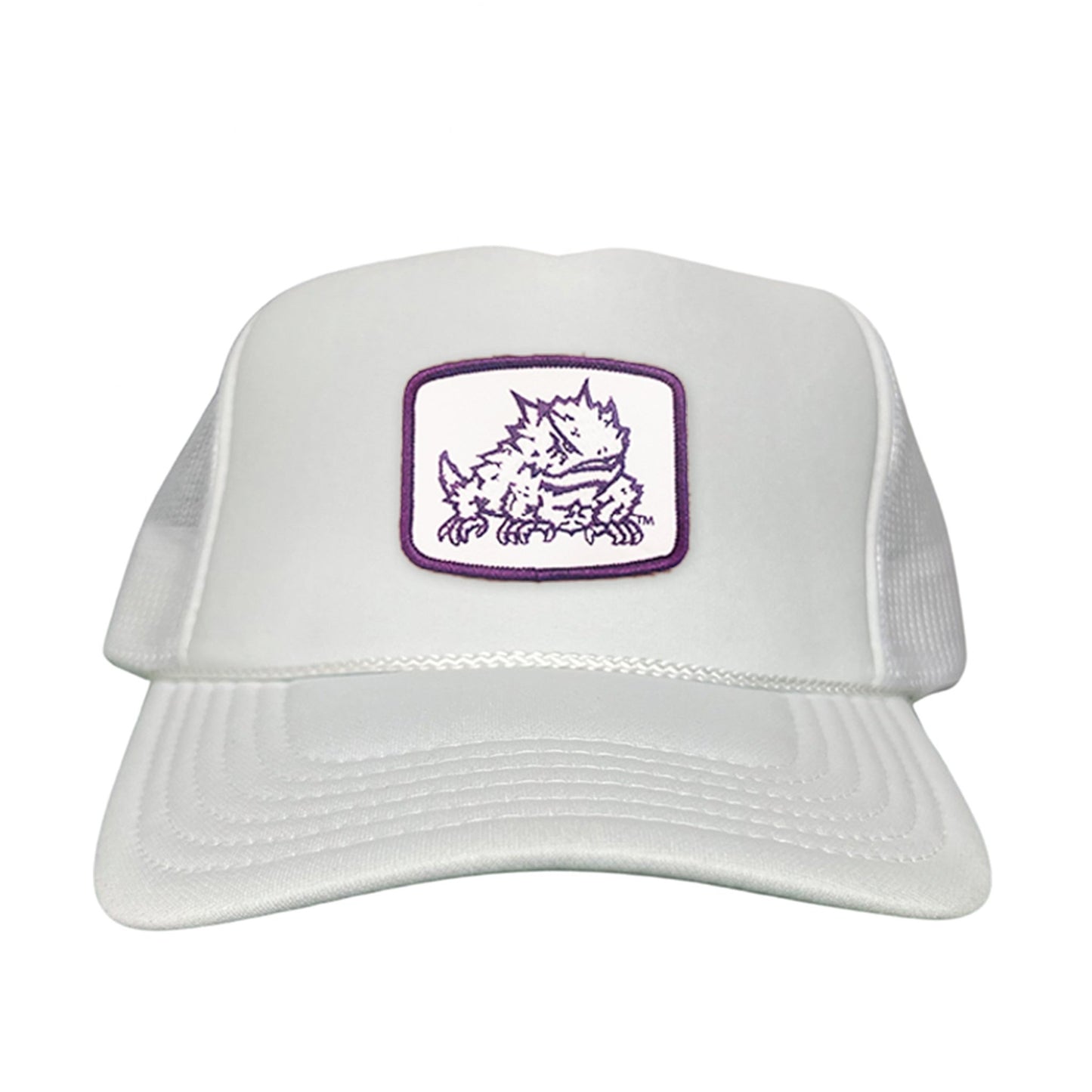 TCU Horned Frog Square Patch / Curved Bill Mesh Snapback / 121 - TCU005 - White Foam Curved Snapback - Club Rehab
