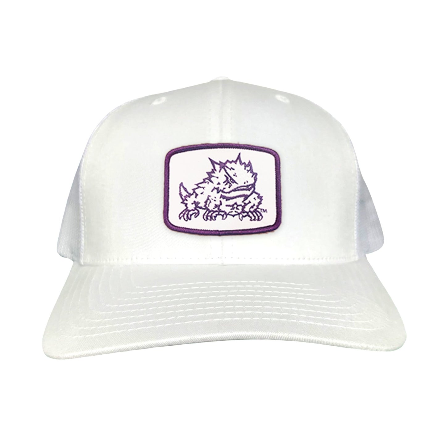 TCU Horned Frog Square Patch / Curved Bill Mesh Snapback / 121 - TCU005 - White Curved Mesh Snapback - Club Rehab