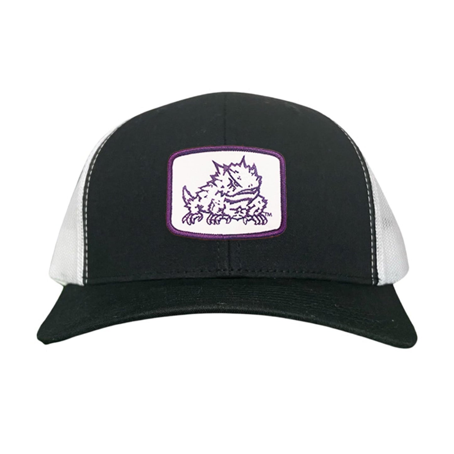 TCU Horned Frog Square Patch / Curved Bill Mesh Snapback / 121 - TCU005 - Black / White Curved Mesh Snapback - Club Rehab