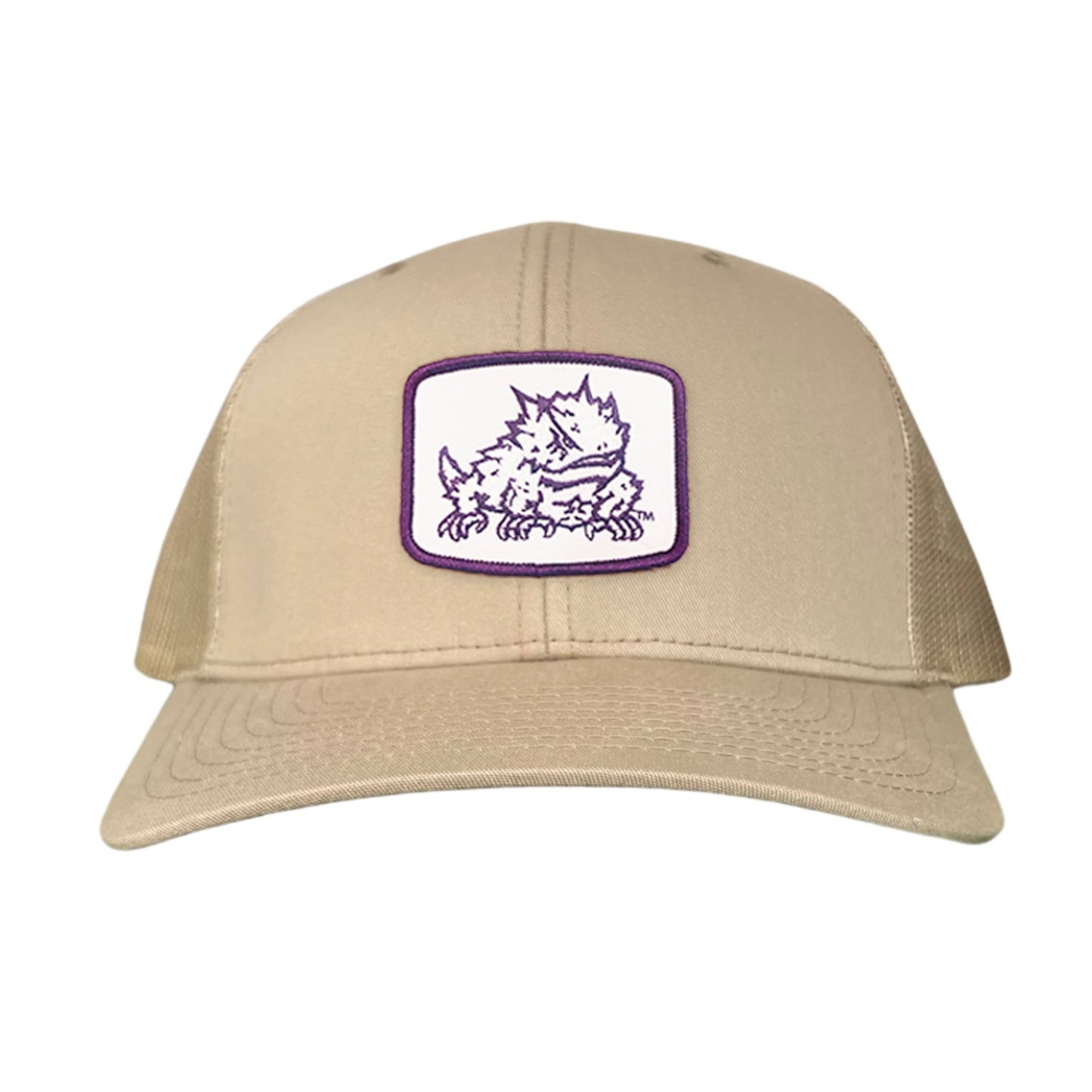 TCU Horned Frog Square Patch / Curved Bill Mesh Snapback / 121 - TCU005 - Khaki Curved Mesh Snapback - Club Rehab
