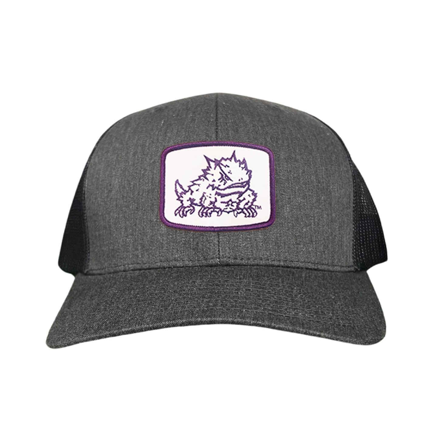 TCU Horned Frog Square Patch / Curved Bill Mesh Snapback / 121 - TCU005 - Dark Heather / Black Curved Mesh Snapback - Club Rehab