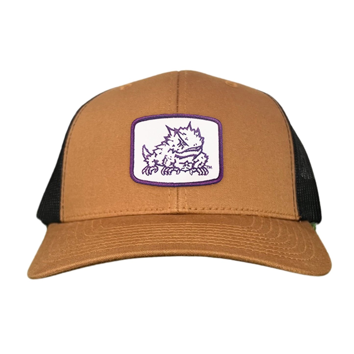 TCU Horned Frog Square Patch / Curved Bill Mesh Snapback / 121 - TCU005 - Caramel / Black Curved Mesh Snapback - Club Rehab