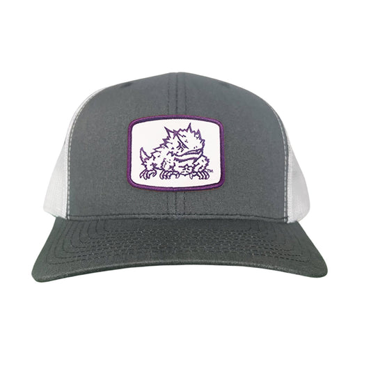 TCU Horned Frog Square Patch / Curved Bill Mesh Snapback / 121 - TCU005 - Charcoal / White Curved Mesh Snapback - Club Rehab
